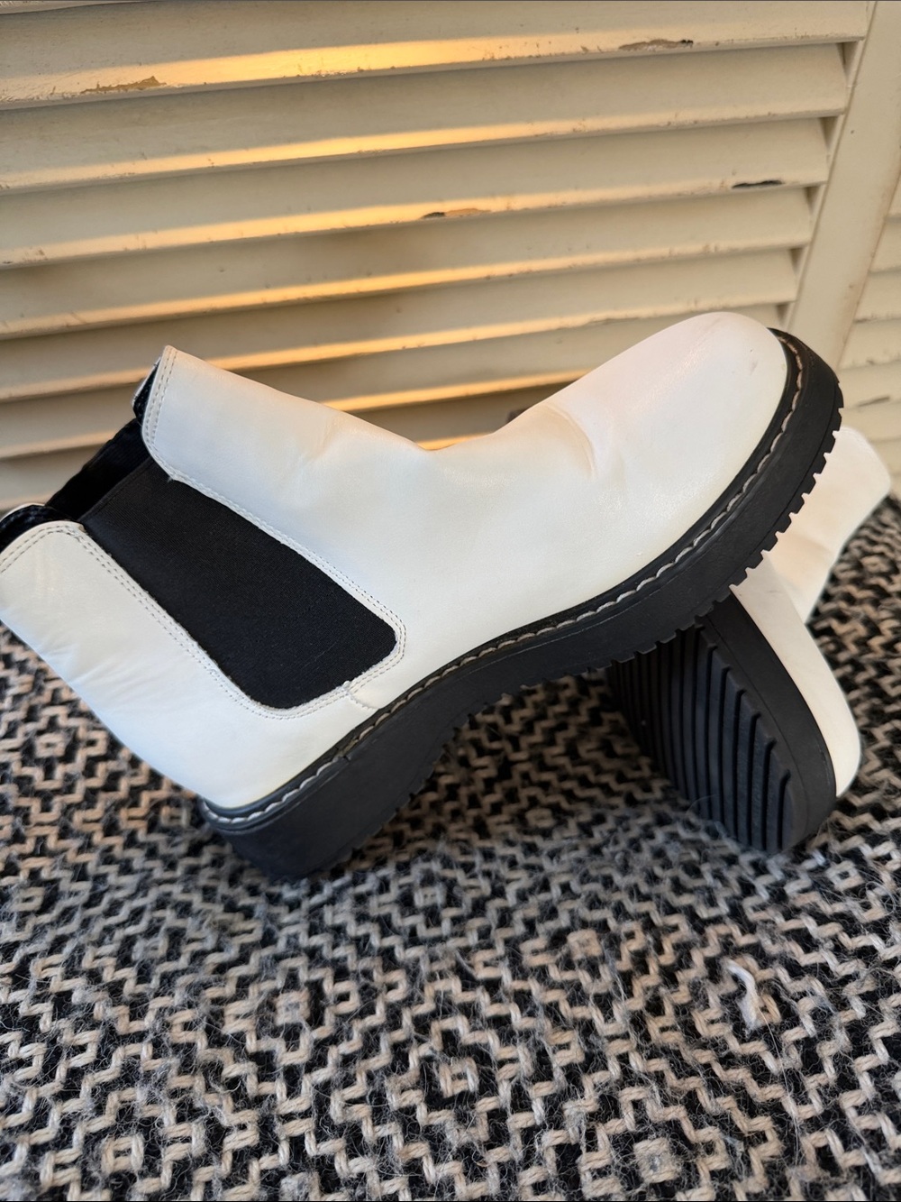 Madden Girl White Chelsea Ankle Boots with Black Elastic Panels